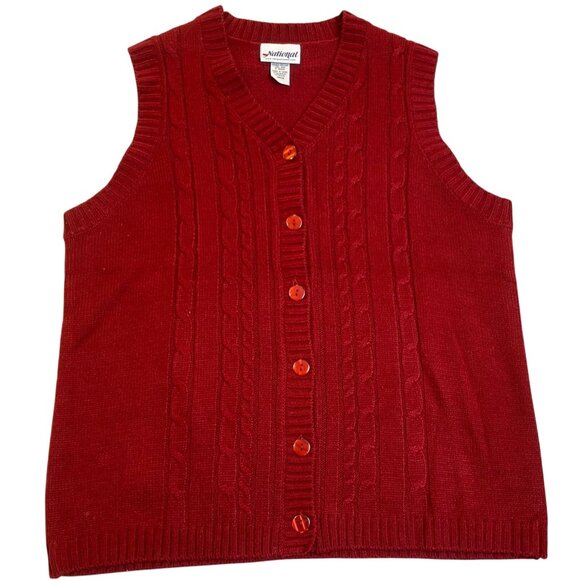 National Woman's Cardigan Sweater Vest Large Vintage Style Red Sleeveless - Picture 1 of 6